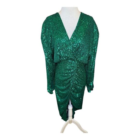 NEW Alexia Admor Women’s Medium Emerald Silena‎ Sequin Dress NWOT V-Neck Midi - Picture 2 of 7
